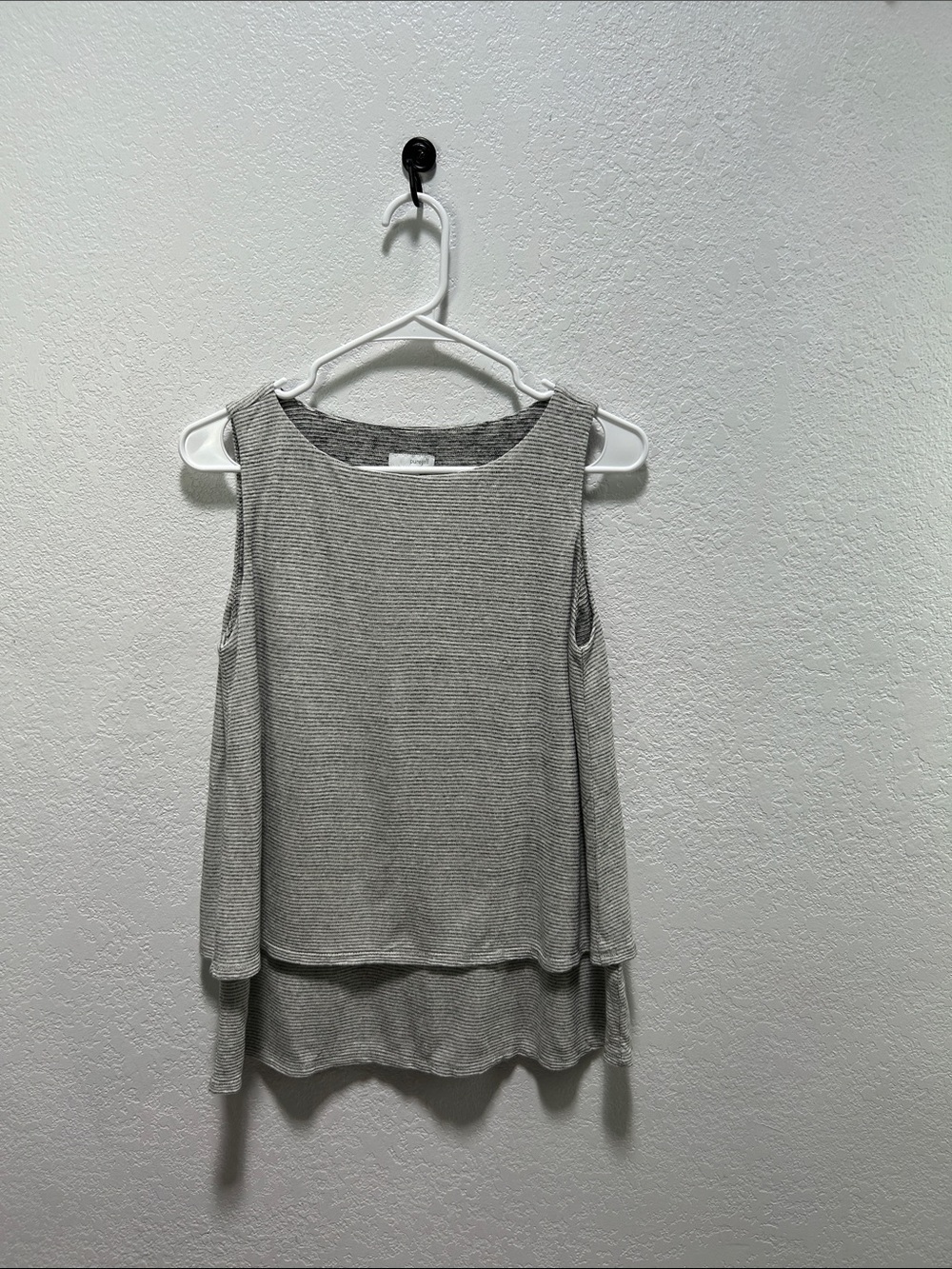 Pure Jill Women’s Layered Sleeveless Top Gray Stripes Sz M Summer Casual TC0806